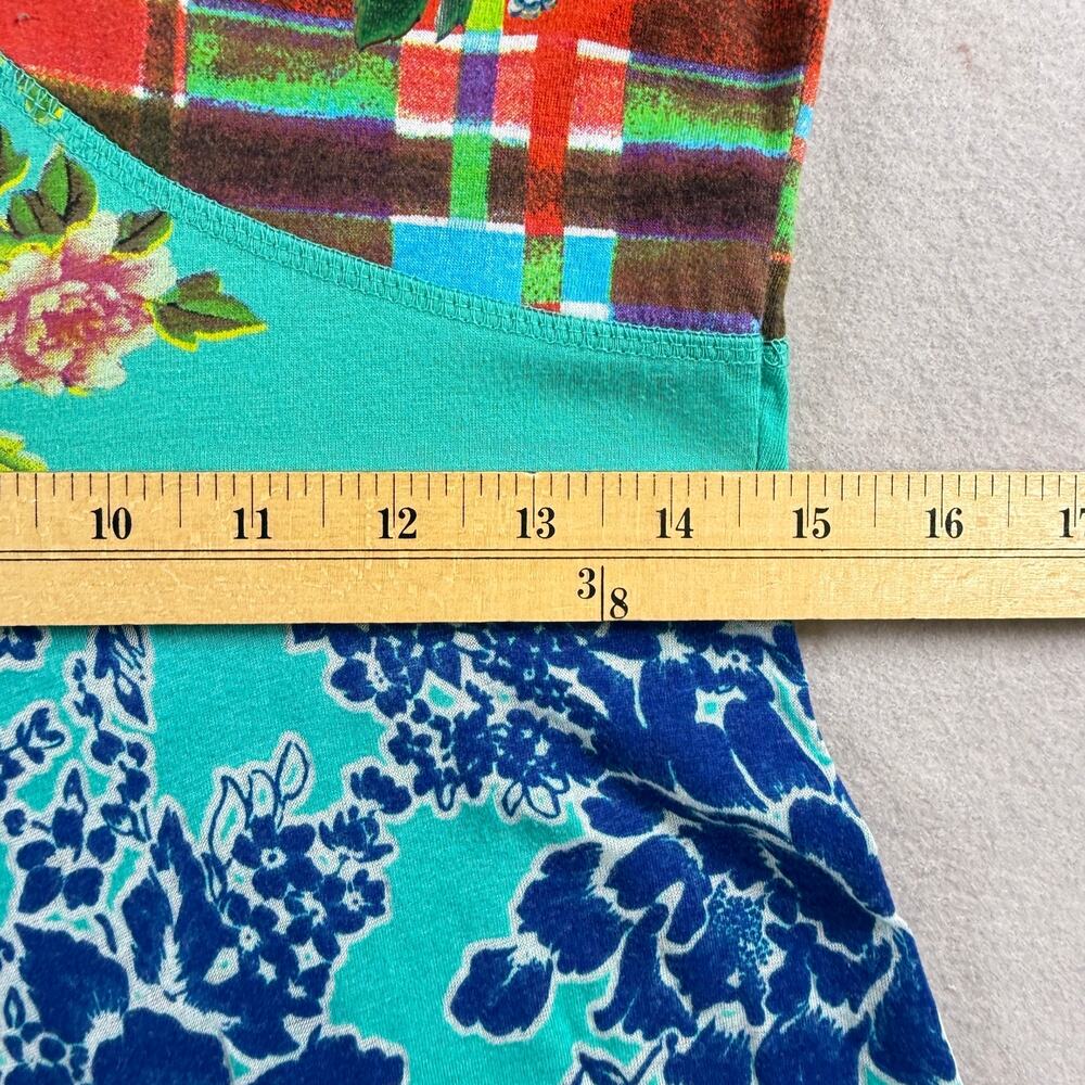 Vtg Y2K Desigual tank top dress - v neck multi fabric floral stripes lagenlook L - Picture 8 of 11